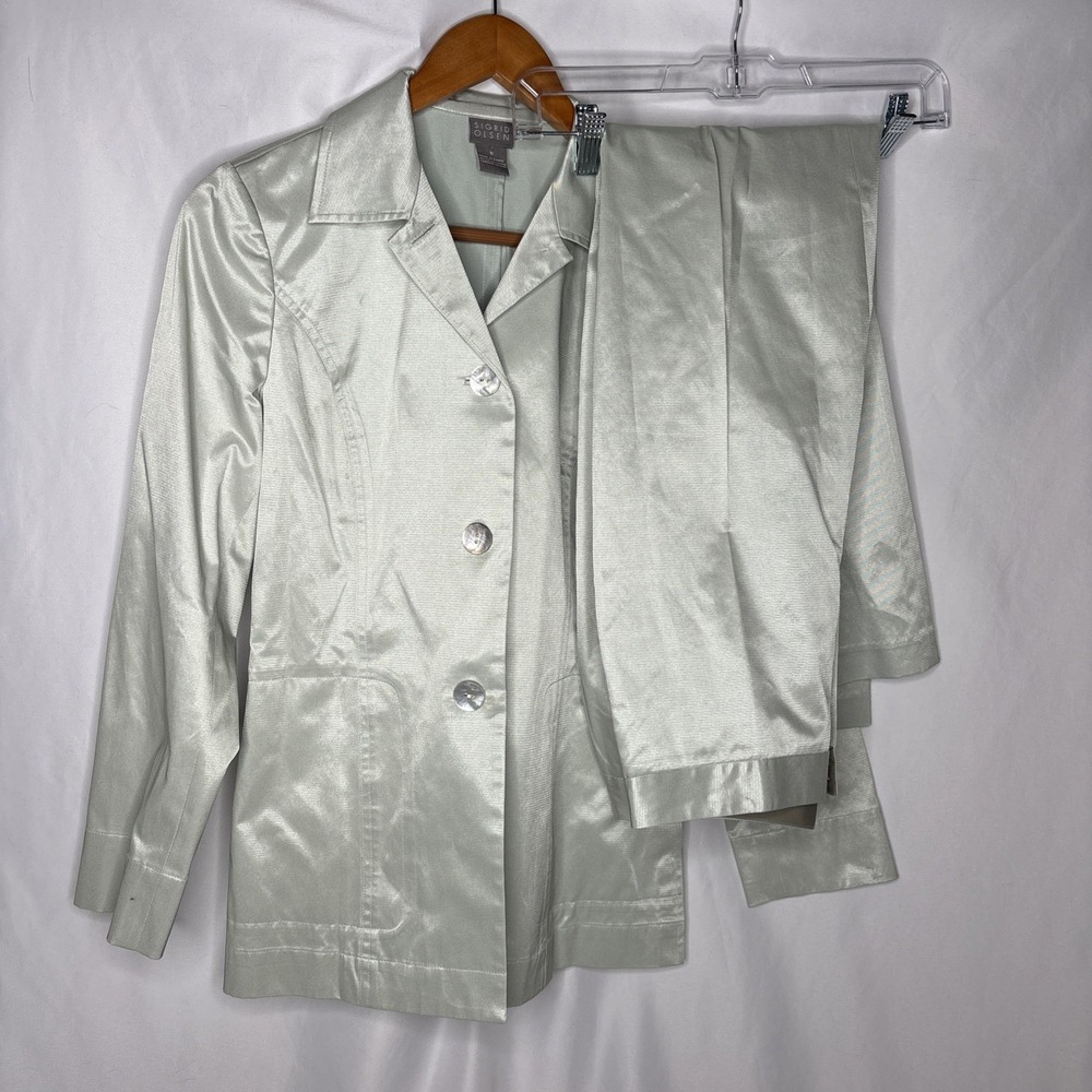 Sigrid Olsen Women's Suit Shiny Mint Green 2-Piece Set Blazer S Pants‎ 6
